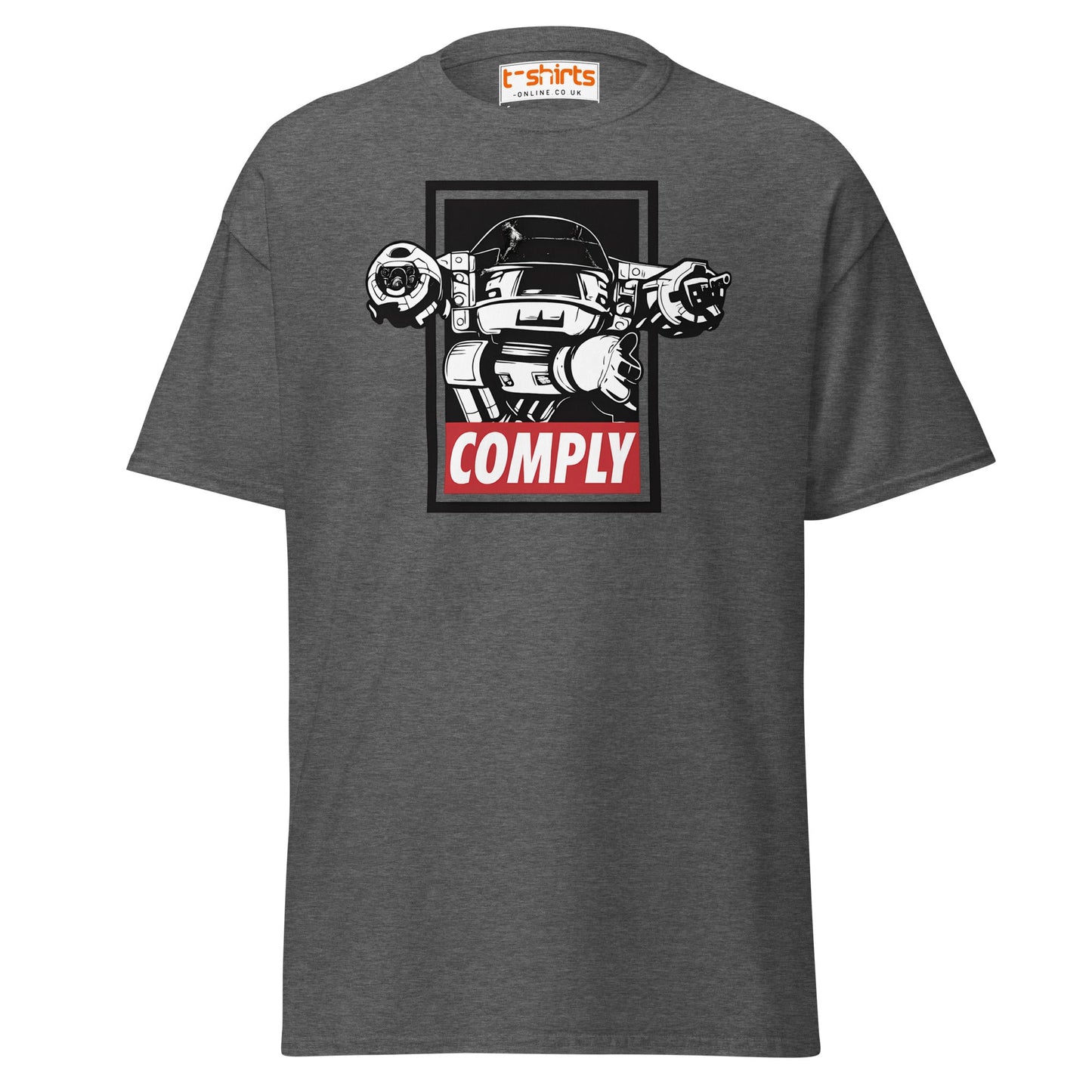 ED - 209 Comply T-Shirt – Retro RoboCop Mech Tee - Dark Heather - T-Shirts Online