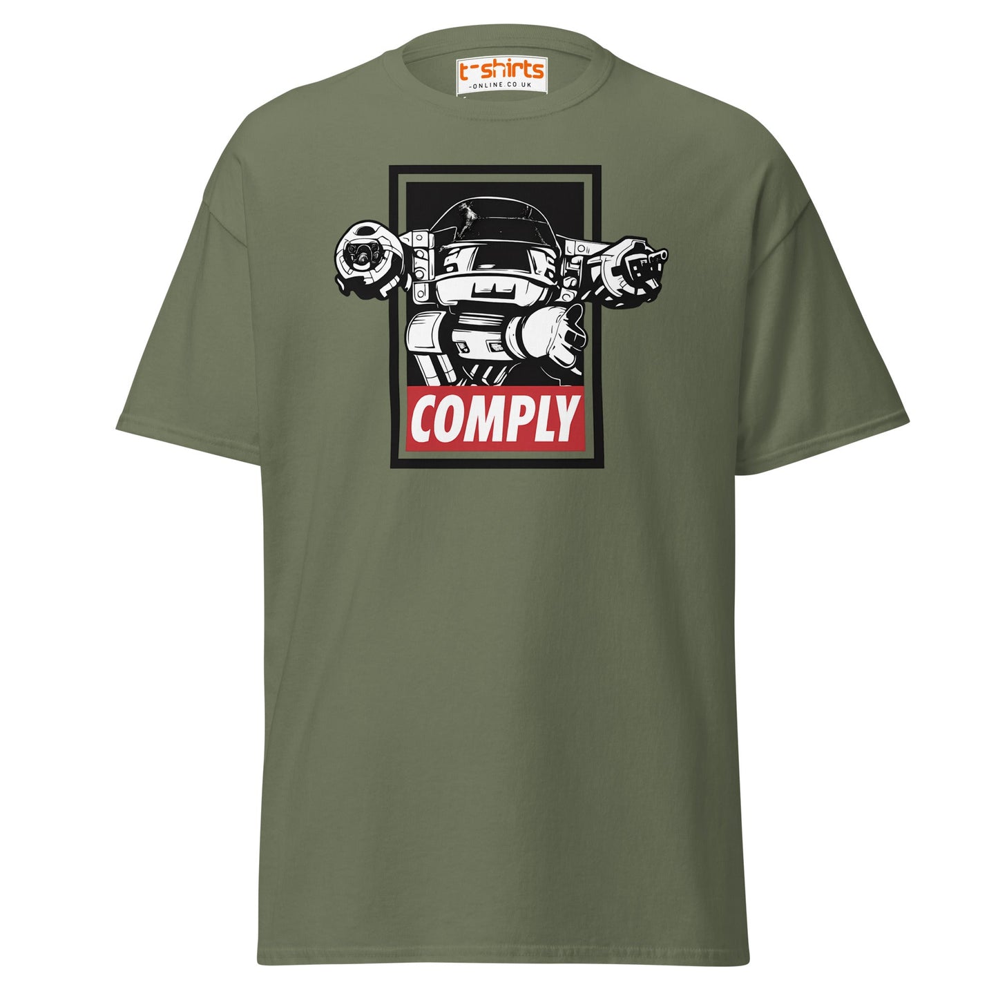 ED - 209 Comply T-Shirt – Retro RoboCop Mech Tee - Military Green - T-Shirts Online