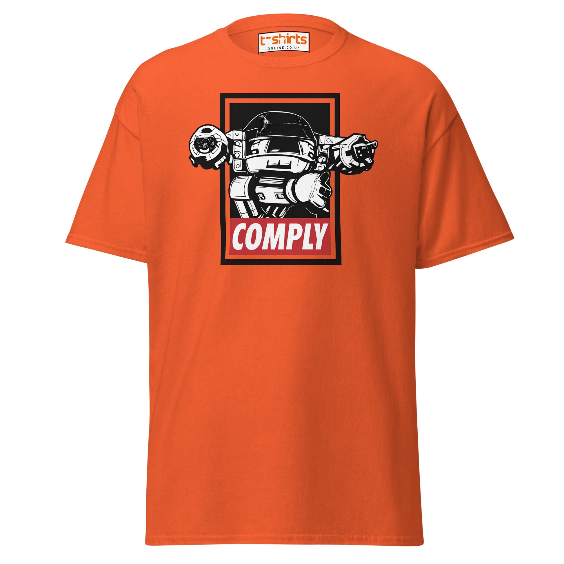 ED - 209 Comply T-Shirt – Retro RoboCop Mech Tee - Orange - T-Shirts Online