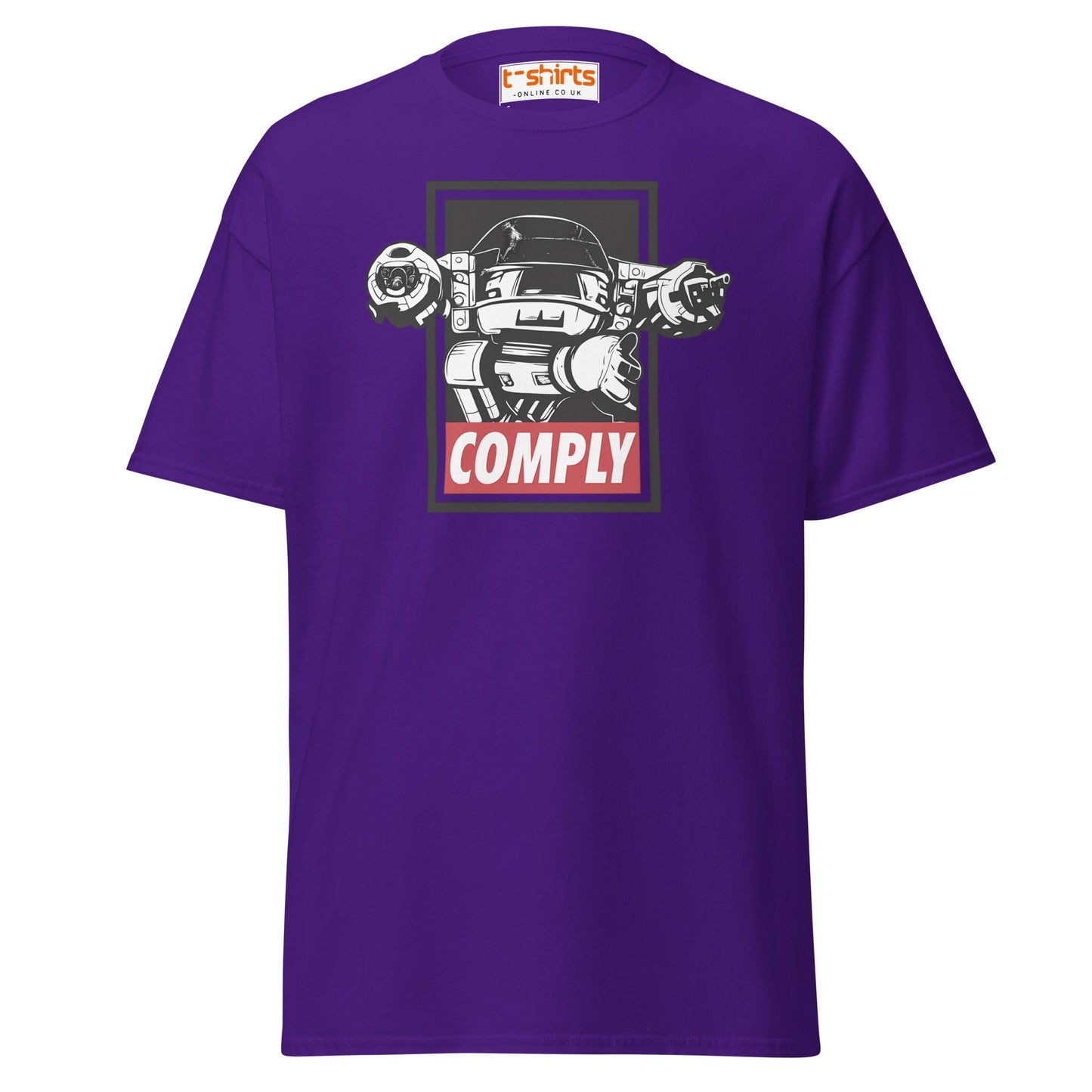 ED - 209 Comply T-Shirt – Retro RoboCop Mech Tee - Purple - T-Shirts Online