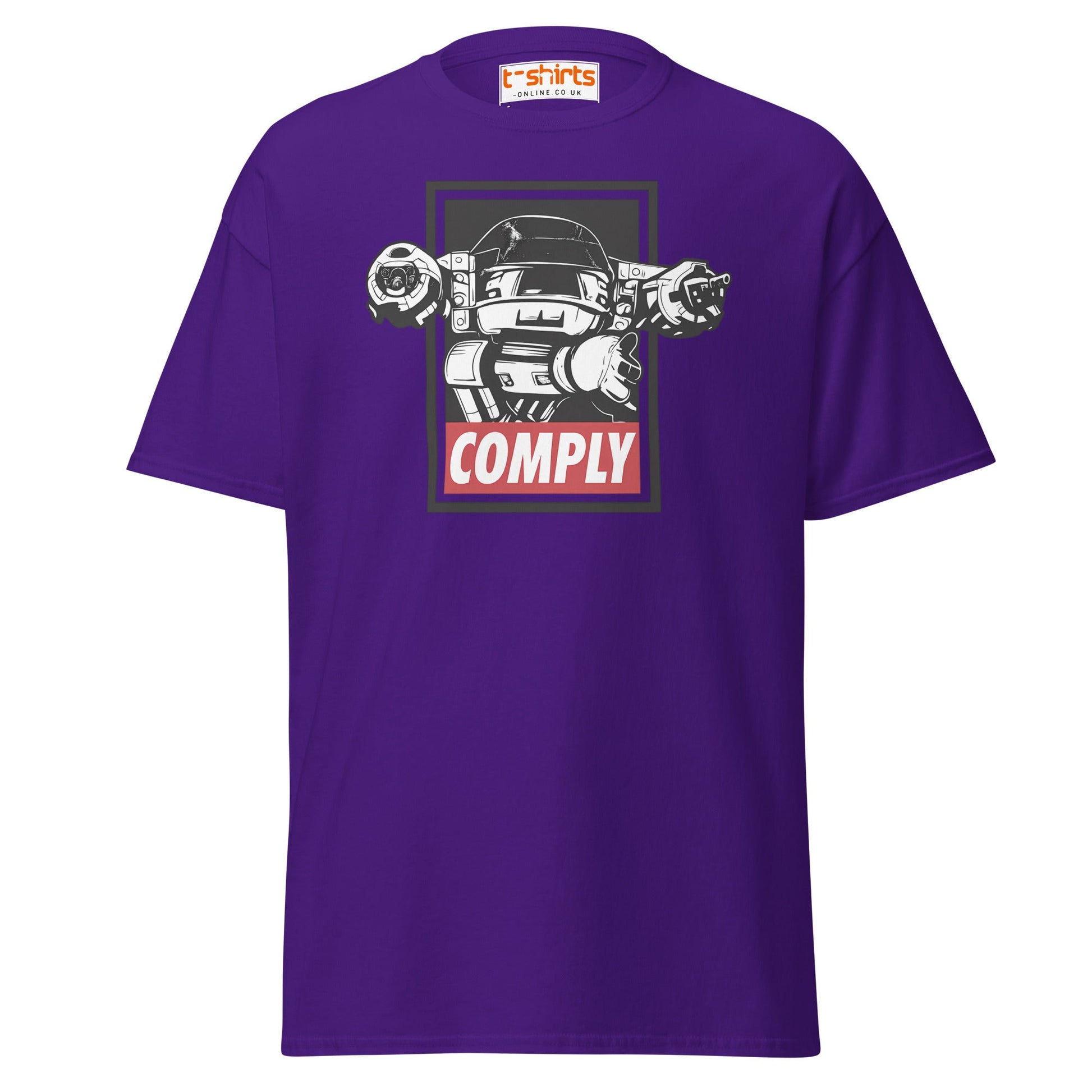 ED - 209 Comply T-Shirt – Retro RoboCop Mech Tee - Purple - T-Shirts Online