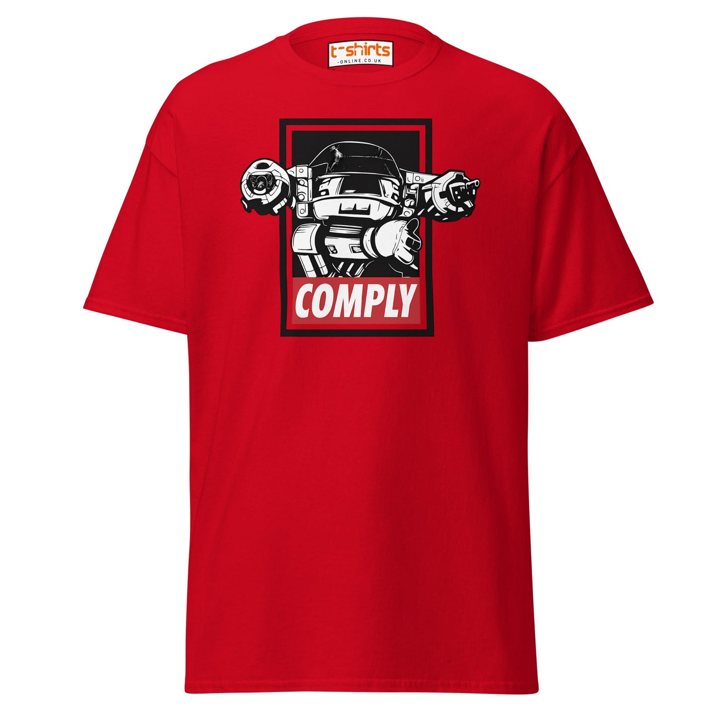 ED - 209 Comply T-Shirt – Retro RoboCop Mech Tee - Red - T-Shirts Online