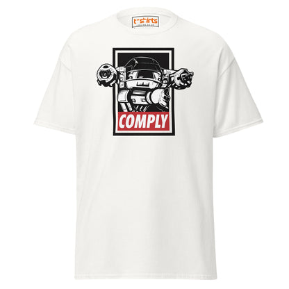 ED - 209 Comply T-Shirt – Retro RoboCop Mech Tee - White - T-Shirts Online