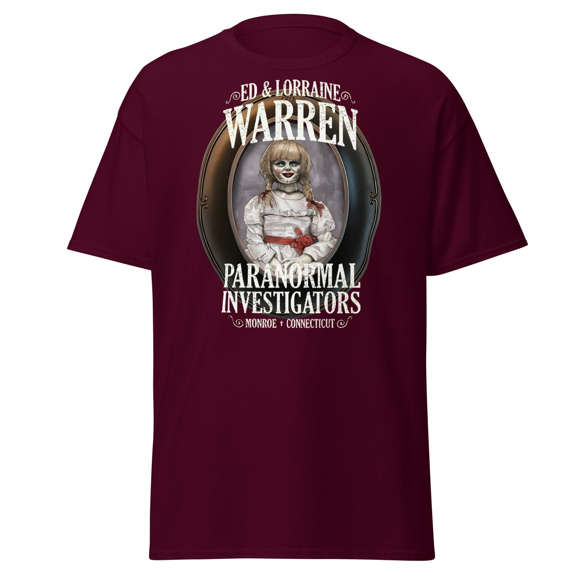 Ed & Lorraine Warren Paranormal Investigator T-Shirt - Maroon - T-Shirts Online