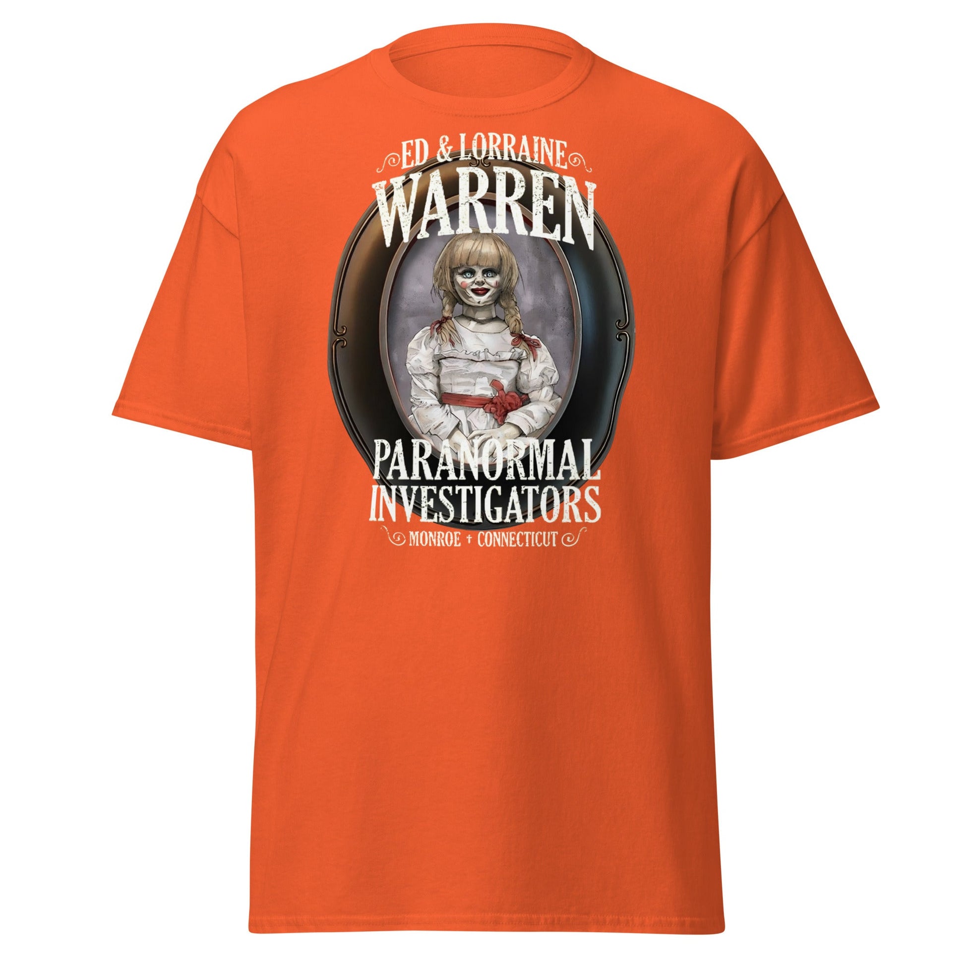 Ed & Lorraine Warren Paranormal Investigator T-Shirt - Orange - T-Shirts Online