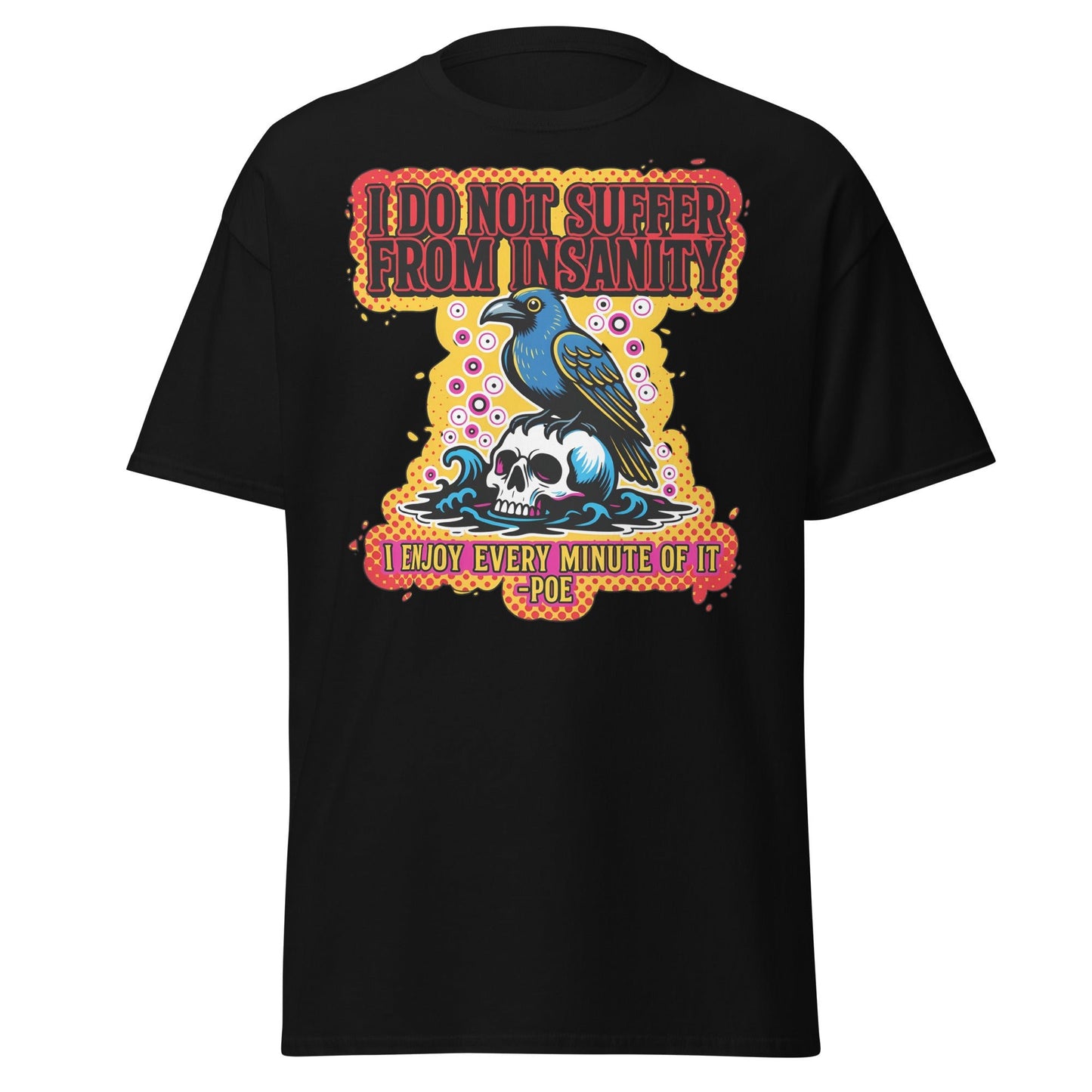 Edgar Allan Poe Insanity Raven Skull T-Shirt - Black - T-Shirts Online