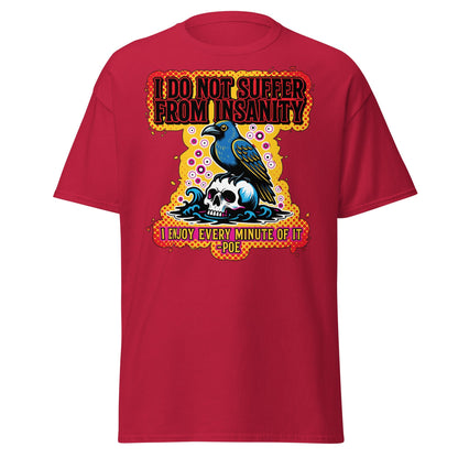Edgar Allan Poe Insanity Raven Skull T-Shirt - Cardinal - T-Shirts Online