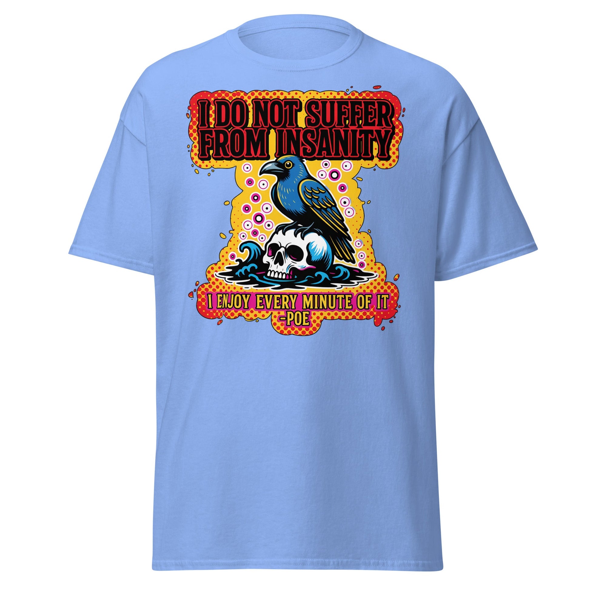 Edgar Allan Poe Insanity Raven Skull T-Shirt - Carolina Blue - T-Shirts Online