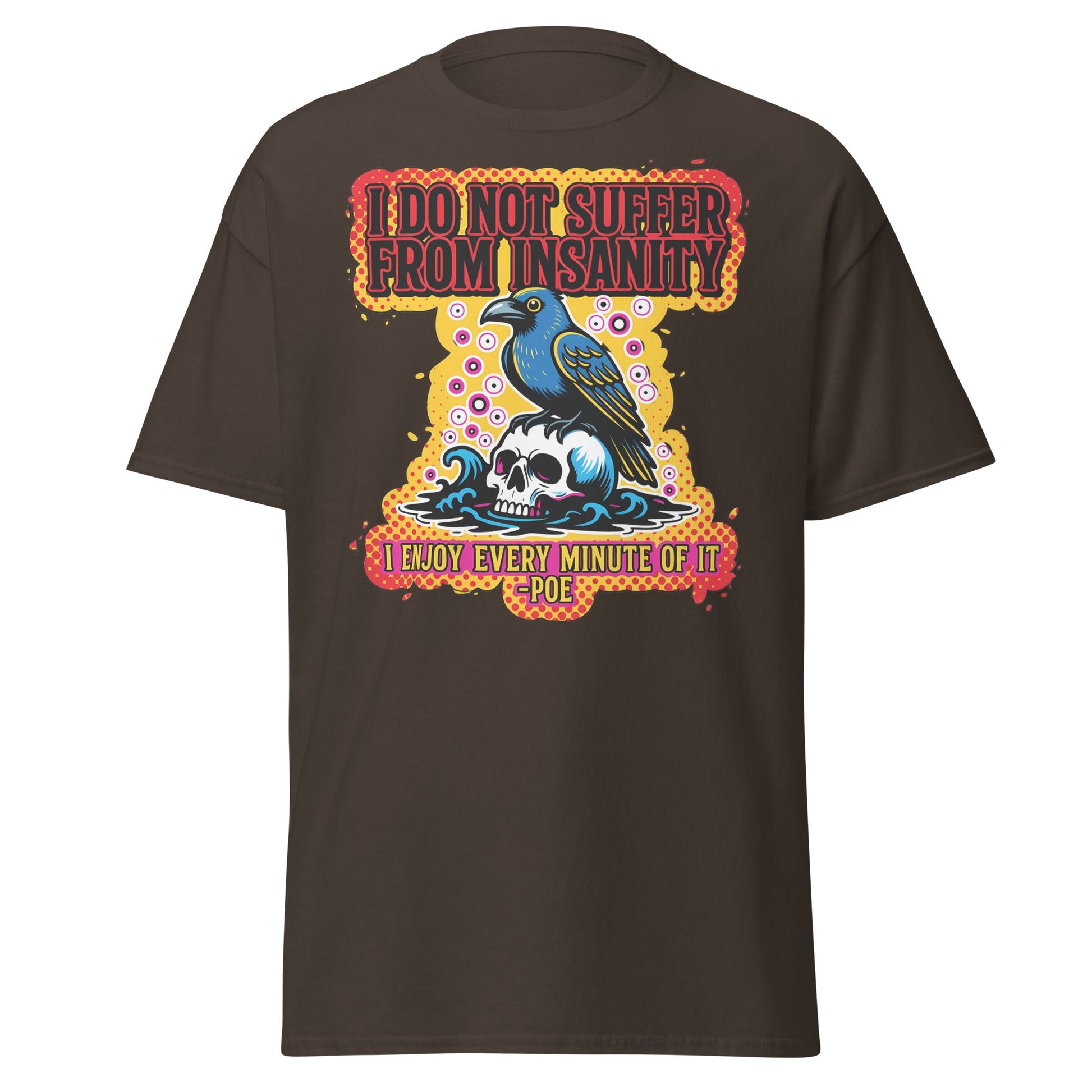 Edgar Allan Poe Insanity Raven Skull T-Shirt - Dark Chocolate - T-Shirts Online