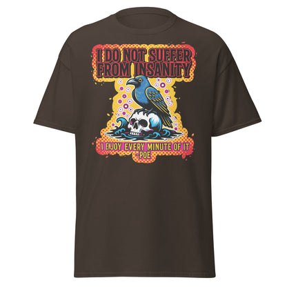 Edgar Allan Poe Insanity Raven Skull T-Shirt - Dark Chocolate - T-Shirts Online