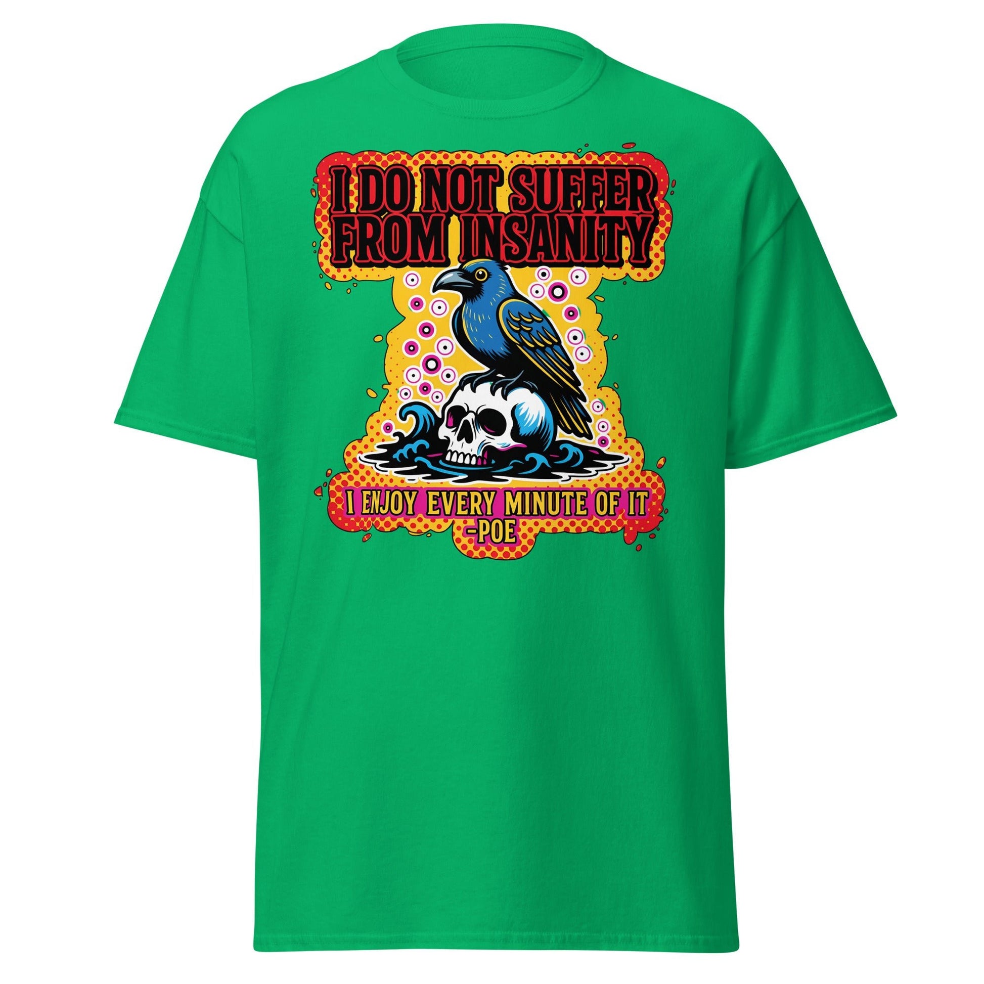 Edgar Allan Poe Insanity Raven Skull T-Shirt - Irish Green - T-Shirts Online
