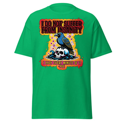 Edgar Allan Poe Insanity Raven Skull T-Shirt - Irish Green - T-Shirts Online