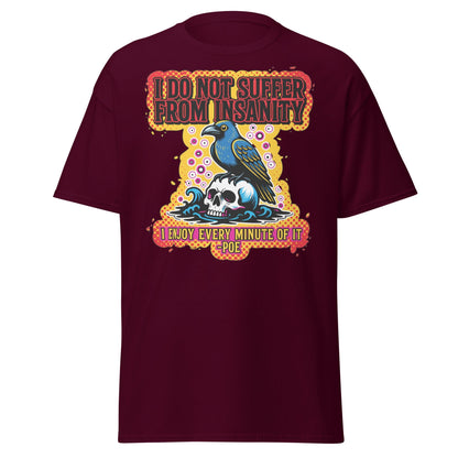 Edgar Allan Poe Insanity Raven Skull T-Shirt - Maroon - T-Shirts Online
