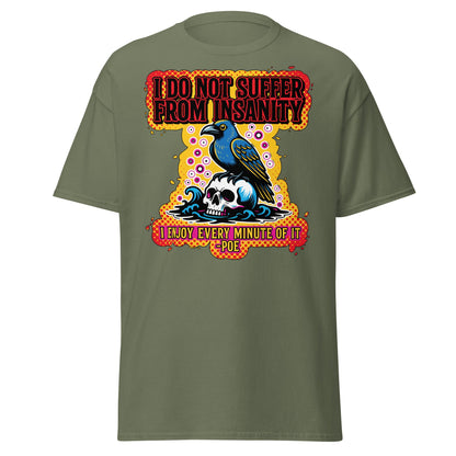 Edgar Allan Poe Insanity Raven Skull T-Shirt - Military Green - T-Shirts Online