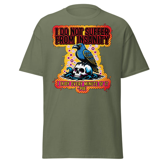 Edgar Allan Poe Insanity Raven Skull T-Shirt - Military Green - T-Shirts Online