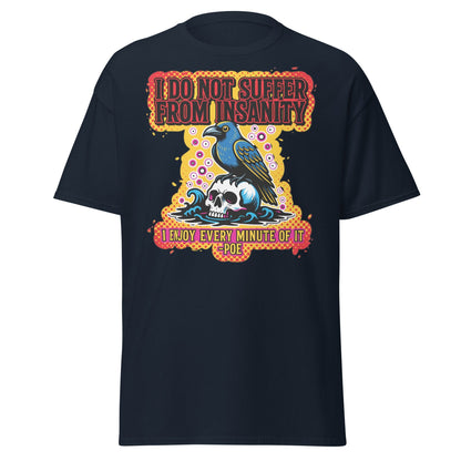 Edgar Allan Poe Insanity Raven Skull T-Shirt - Navy - T-Shirts Online
