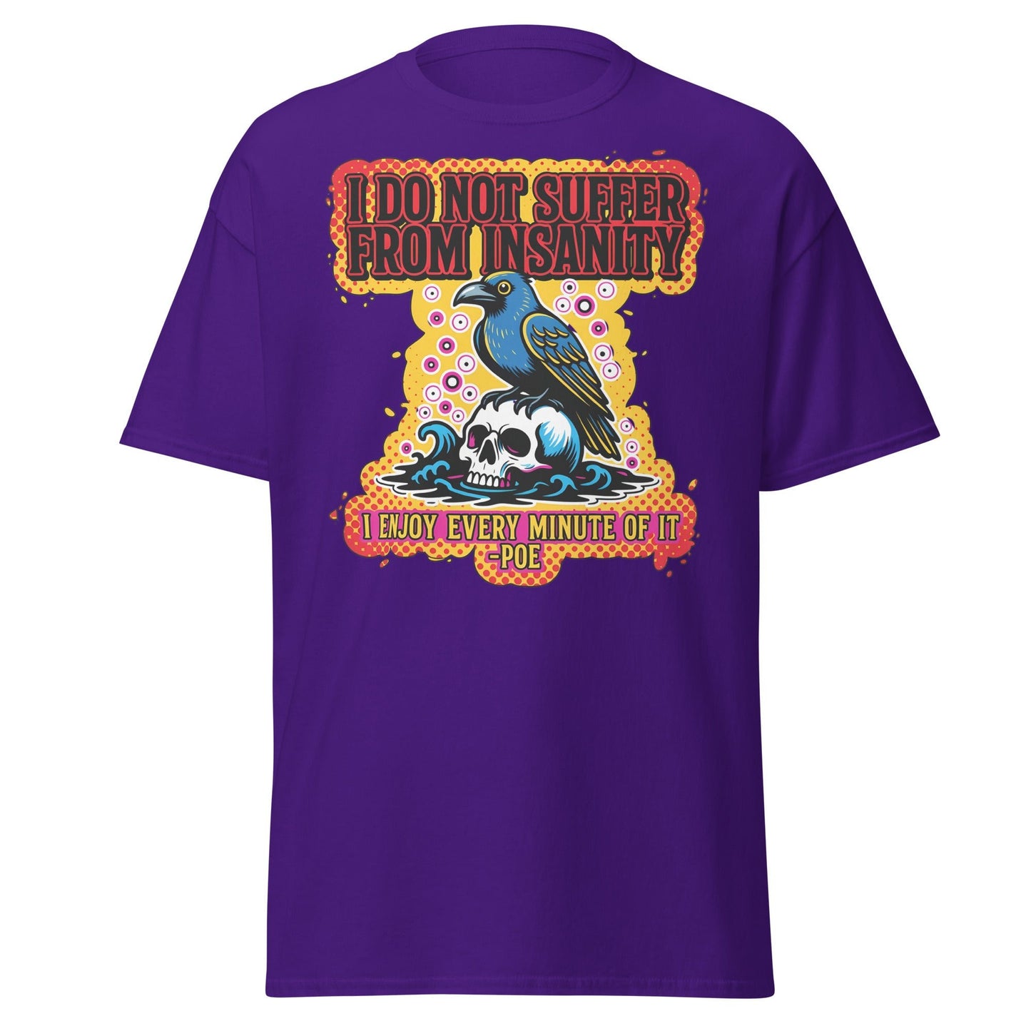 Edgar Allan Poe Insanity Raven Skull T-Shirt - Purple - T-Shirts Online
