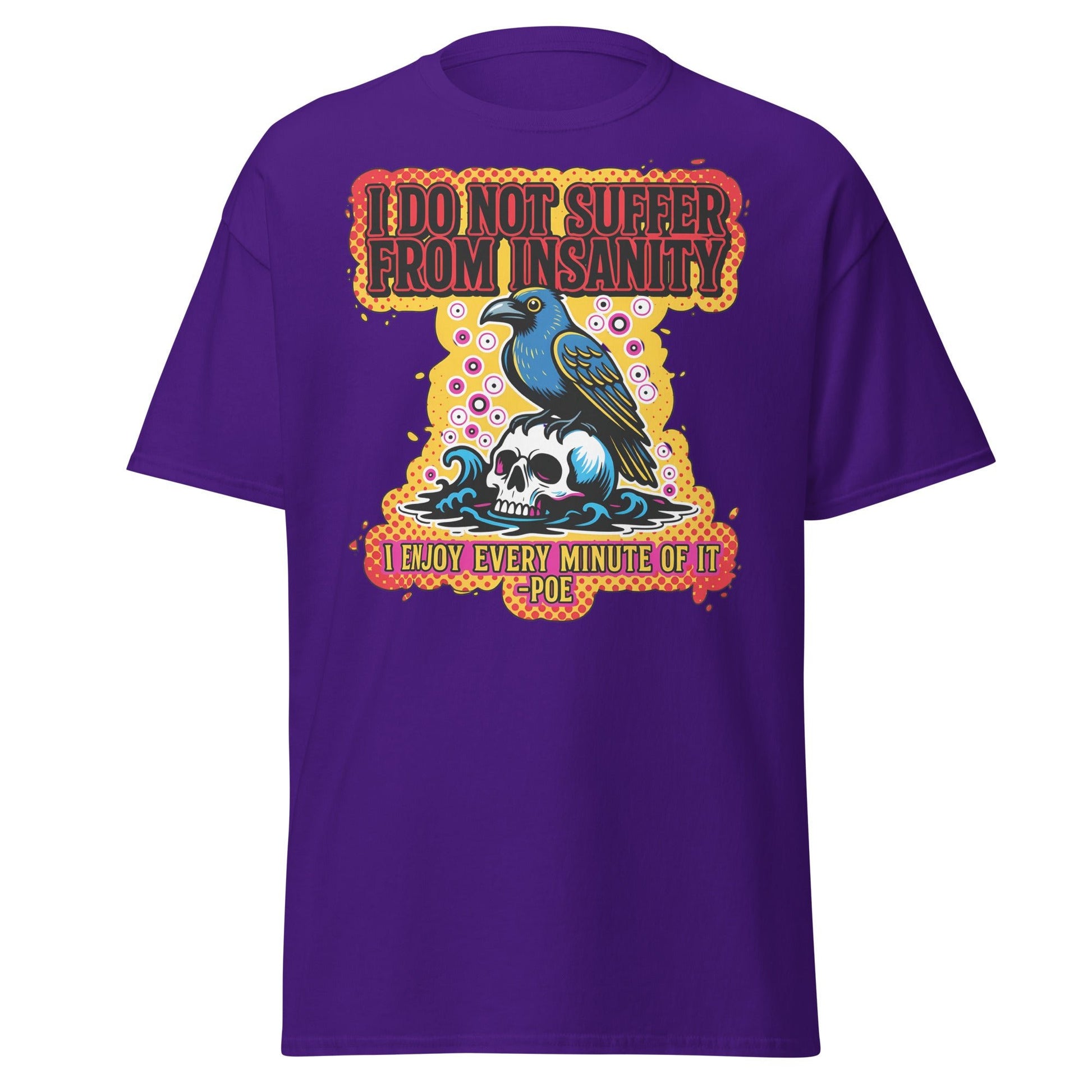 Edgar Allan Poe Insanity Raven Skull T-Shirt - Purple - T-Shirts Online
