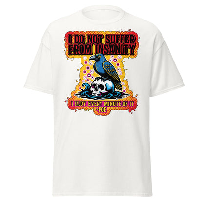 Edgar Allan Poe Insanity Raven Skull T-Shirt - White - T-Shirts Online
