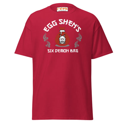 Egg Shen’s Six Demon Bag T-Shirt | Retro Movie Graphic Tee - Cardinal - T-Shirts Online