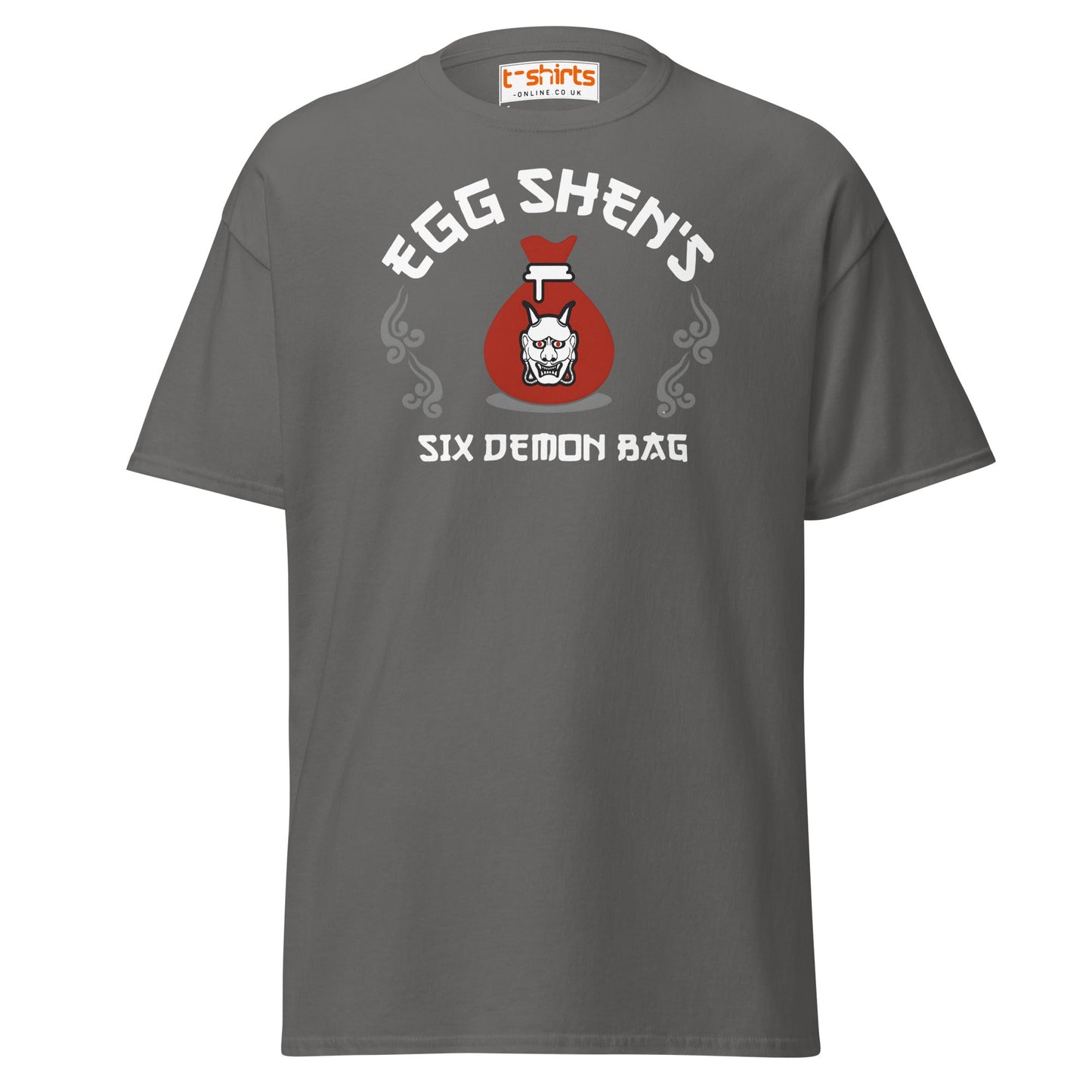 Egg Shen’s Six Demon Bag T-Shirt | Retro Movie Graphic Tee - Charcoal - T-Shirts Online