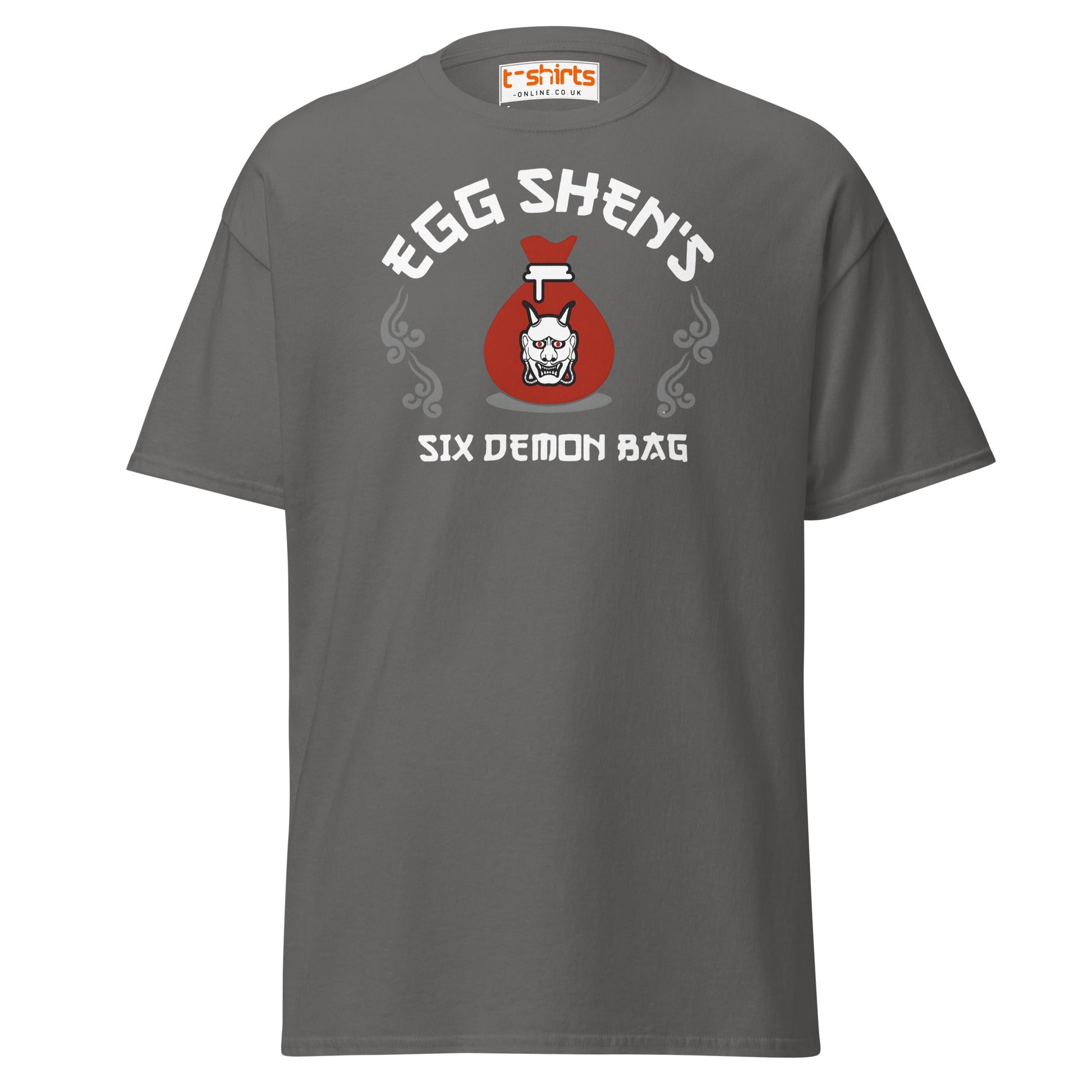 Egg Shen’s Six Demon Bag T-Shirt | Retro Movie Graphic Tee - Charcoal - T-Shirts Online