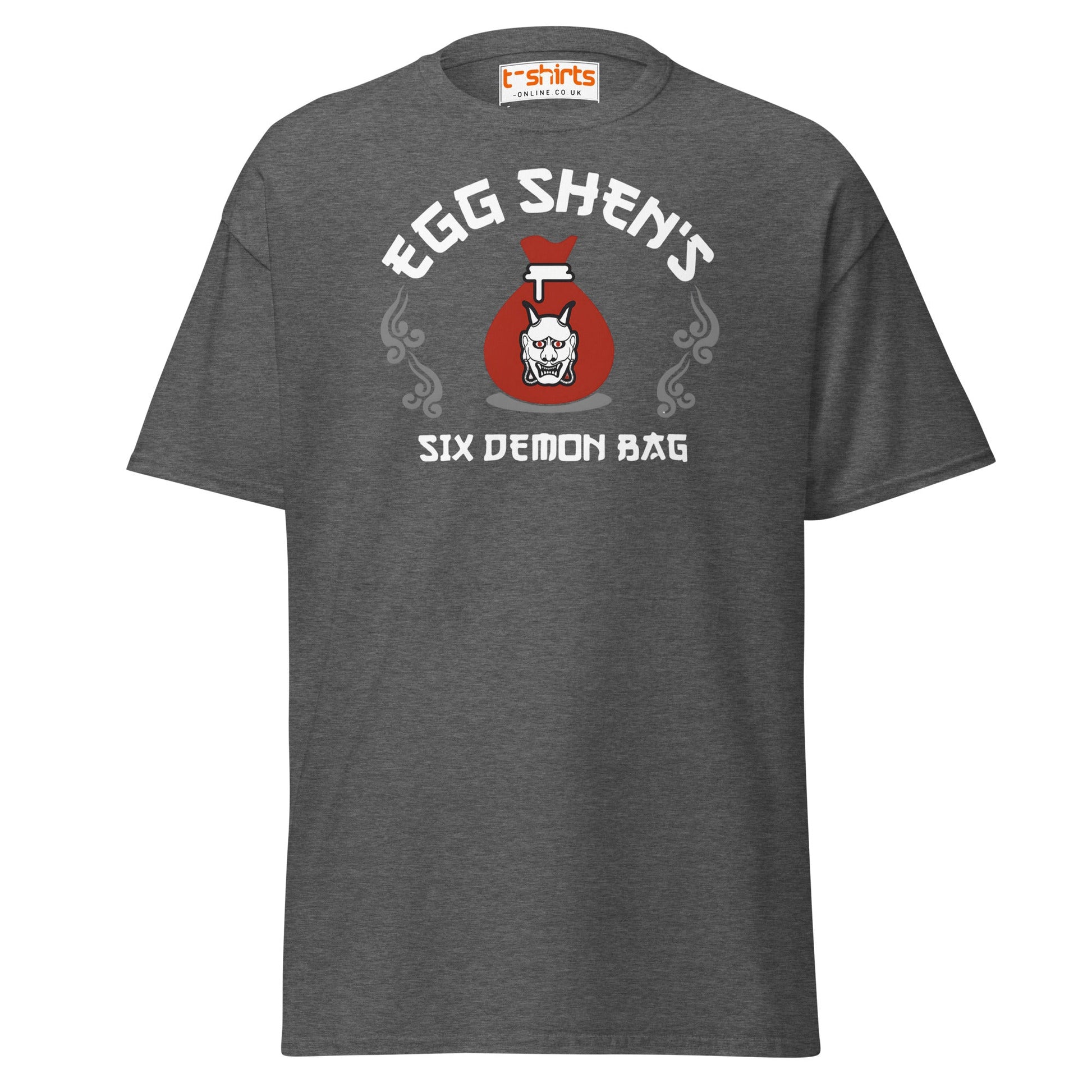 Egg Shen’s Six Demon Bag T-Shirt | Retro Movie Graphic Tee - Dark Heather - T-Shirts Online