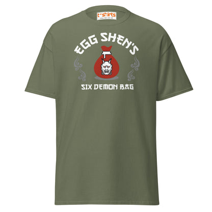 Egg Shen’s Six Demon Bag T-Shirt | Retro Movie Graphic Tee - Military Green - T-Shirts Online