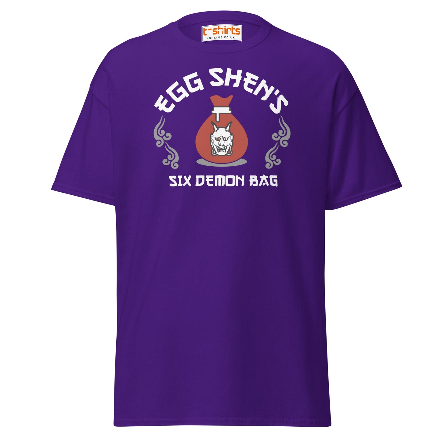 Egg Shen’s Six Demon Bag T-Shirt | Retro Movie Graphic Tee - Purple - T-Shirts Online