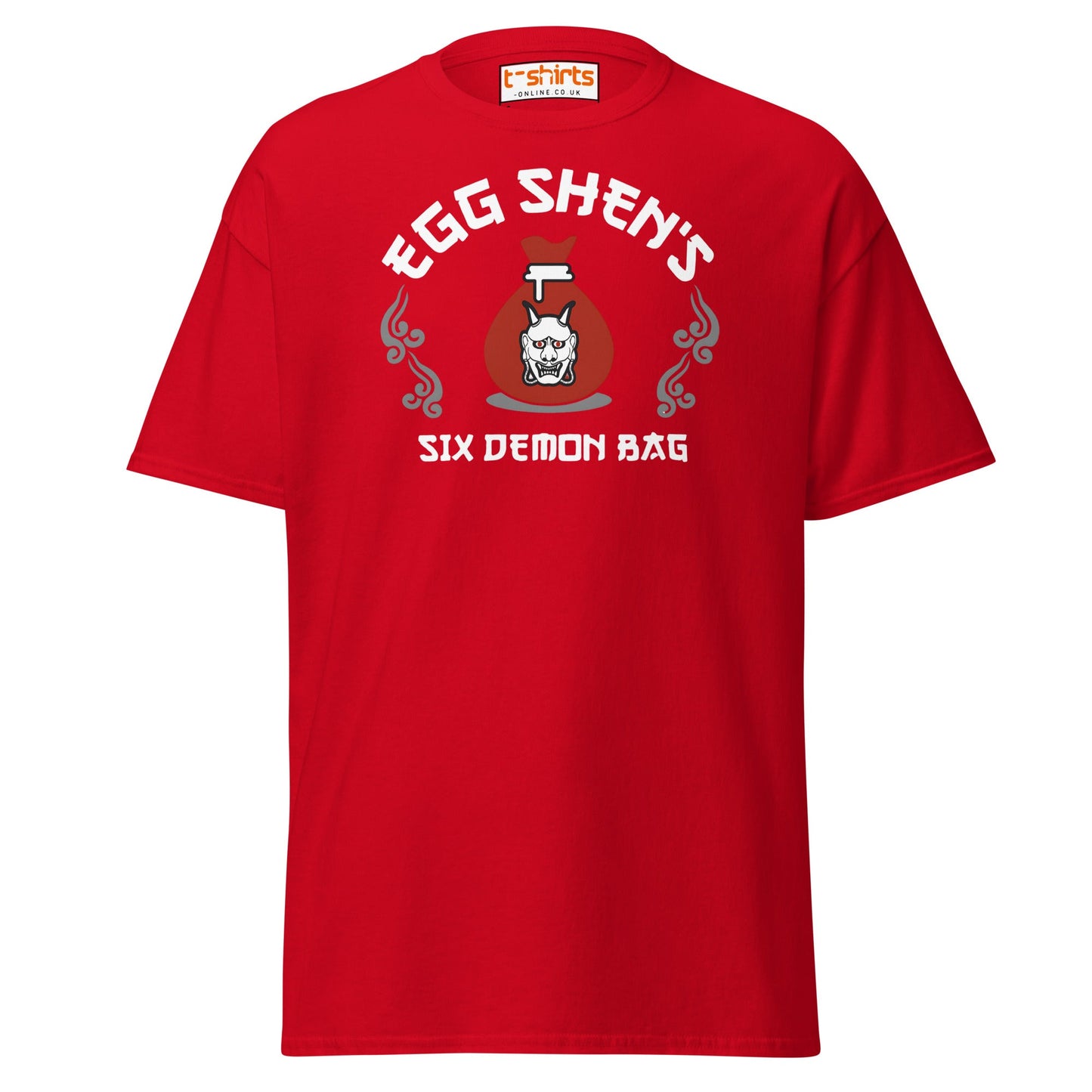 Egg Shen’s Six Demon Bag T-Shirt | Retro Movie Graphic Tee - Red - T-Shirts Online