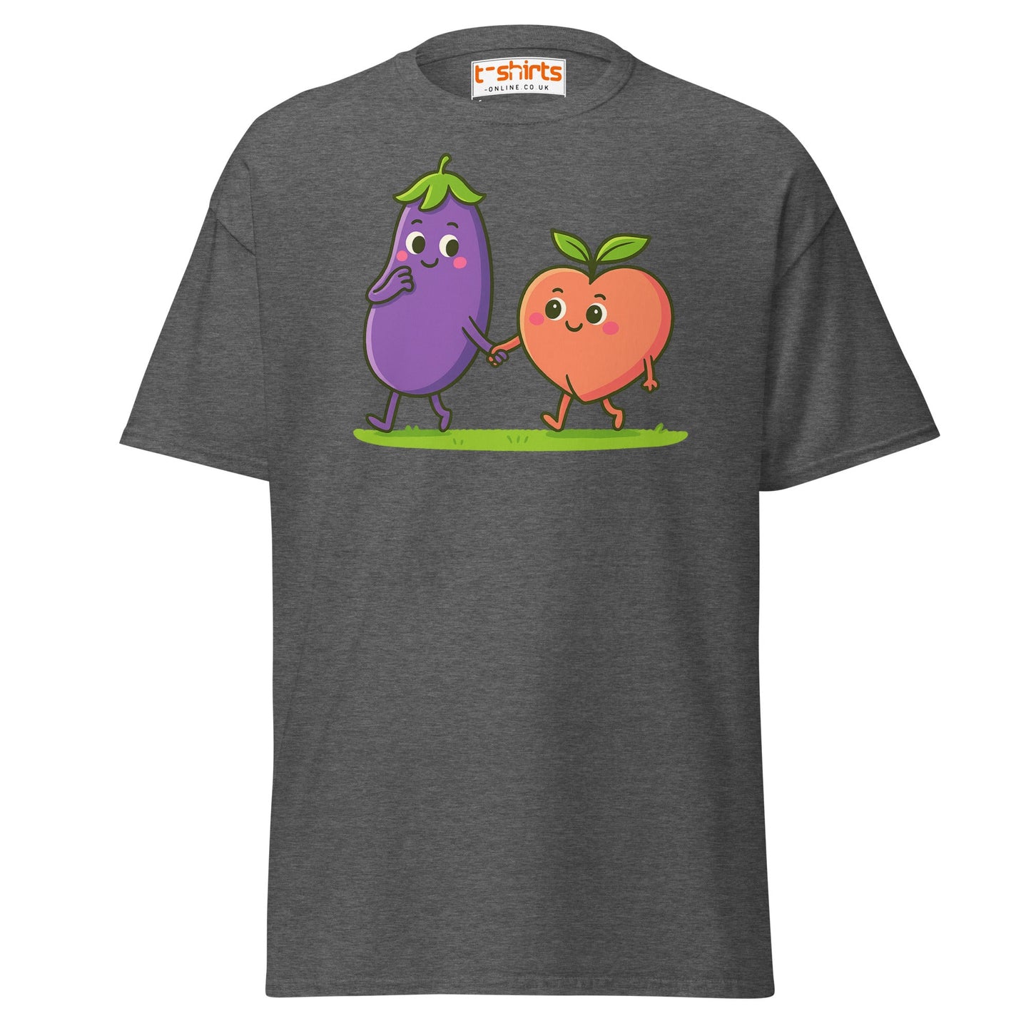 Eggplant & Peach Love T-Shirt – Kawaii Funny Tee - Dark Heather - T-Shirts Online