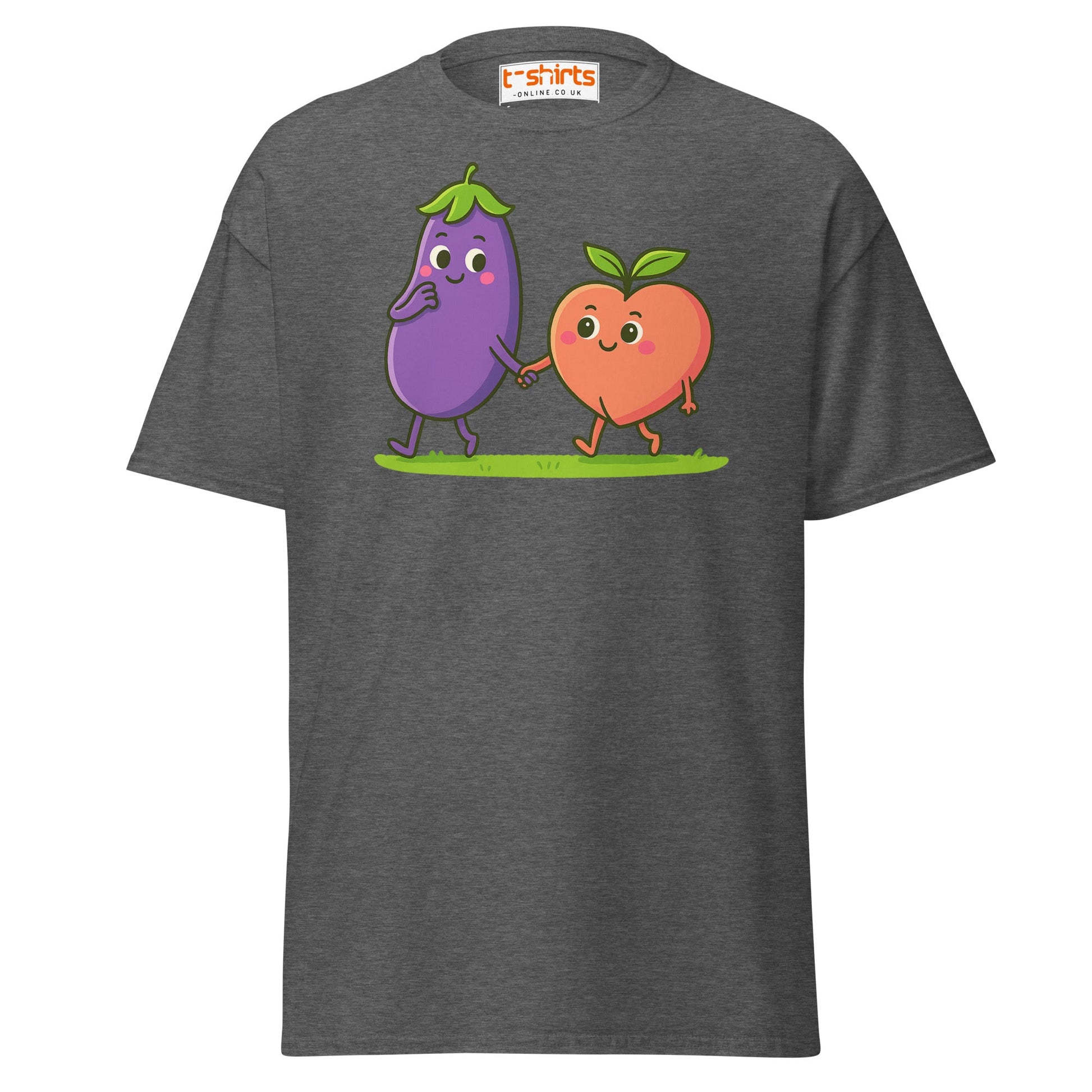 Eggplant & Peach Love T-Shirt – Kawaii Funny Tee - Dark Heather - T-Shirts Online