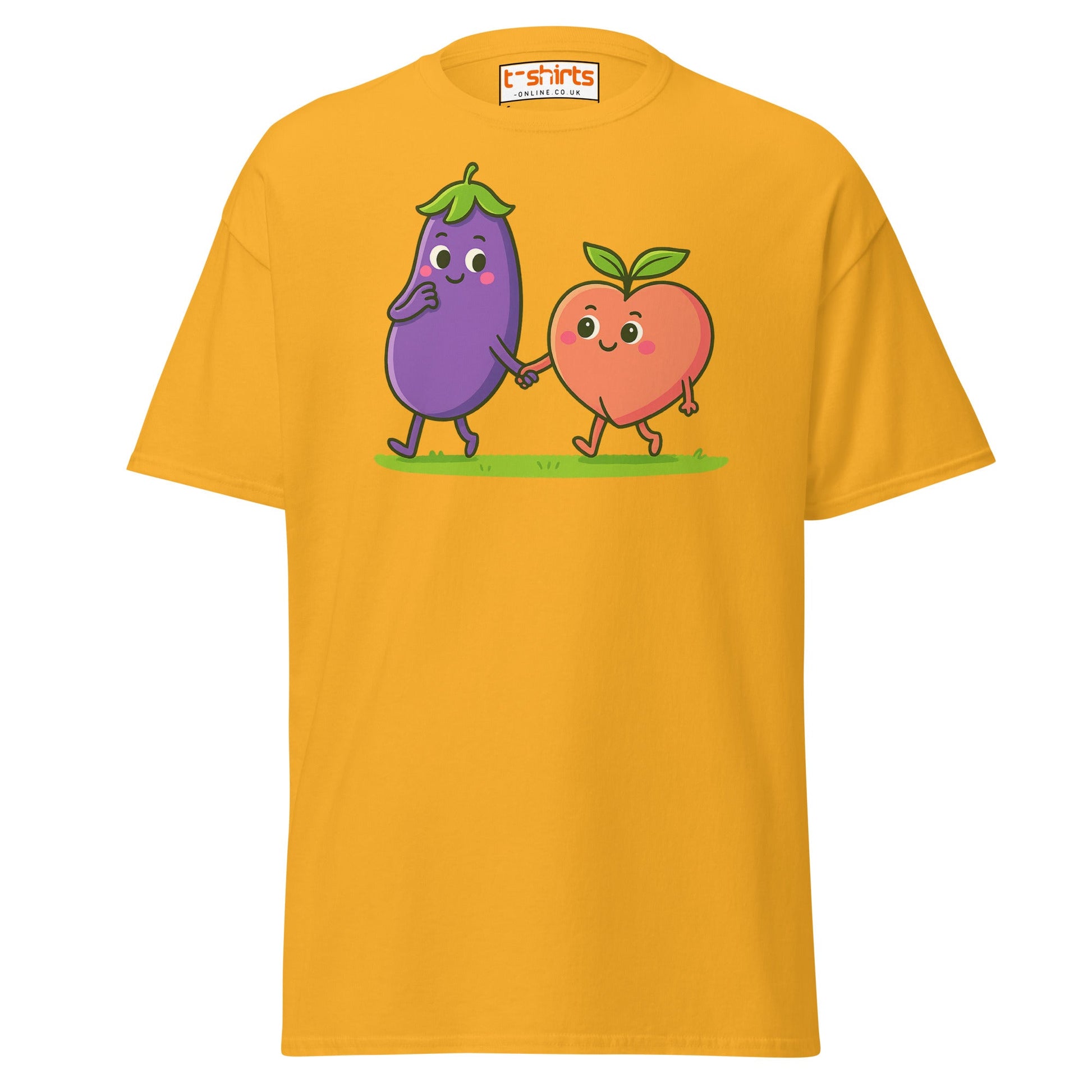 Eggplant & Peach Love T-Shirt – Kawaii Funny Tee - Gold - T-Shirts Online