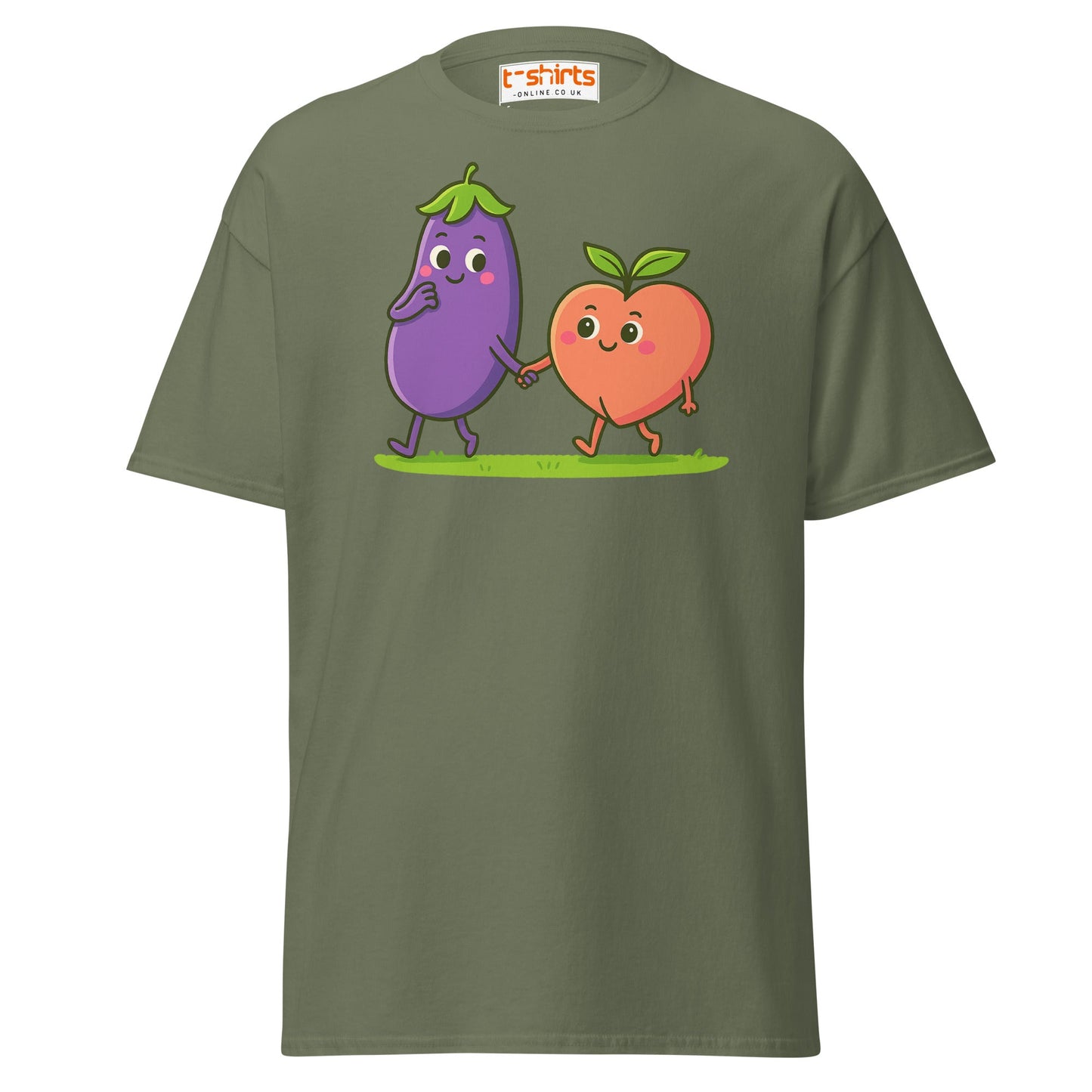 Eggplant & Peach Love T-Shirt – Kawaii Funny Tee - Military Green - T-Shirts Online