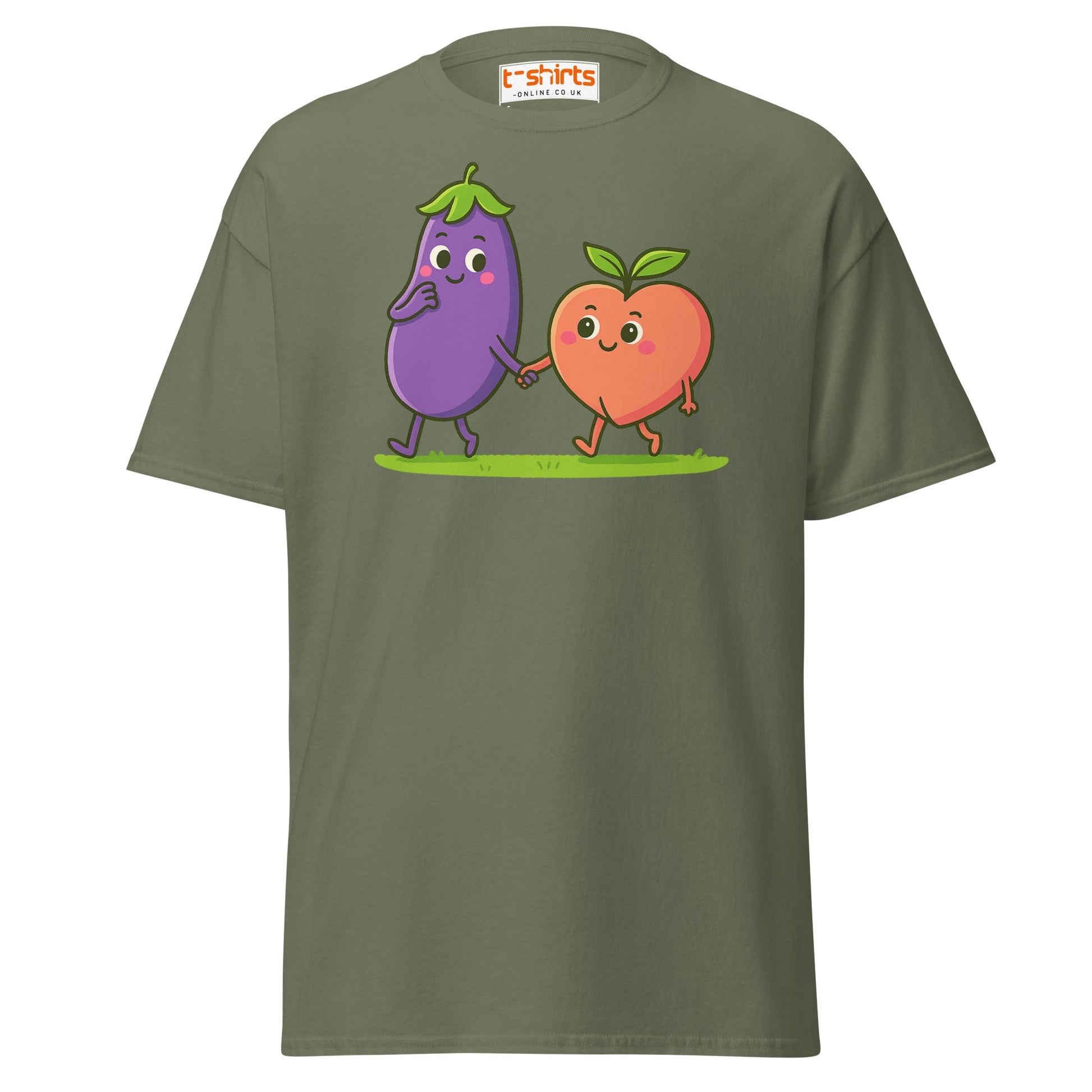 Eggplant & Peach Love T-Shirt – Kawaii Funny Tee - Military Green - T-Shirts Online