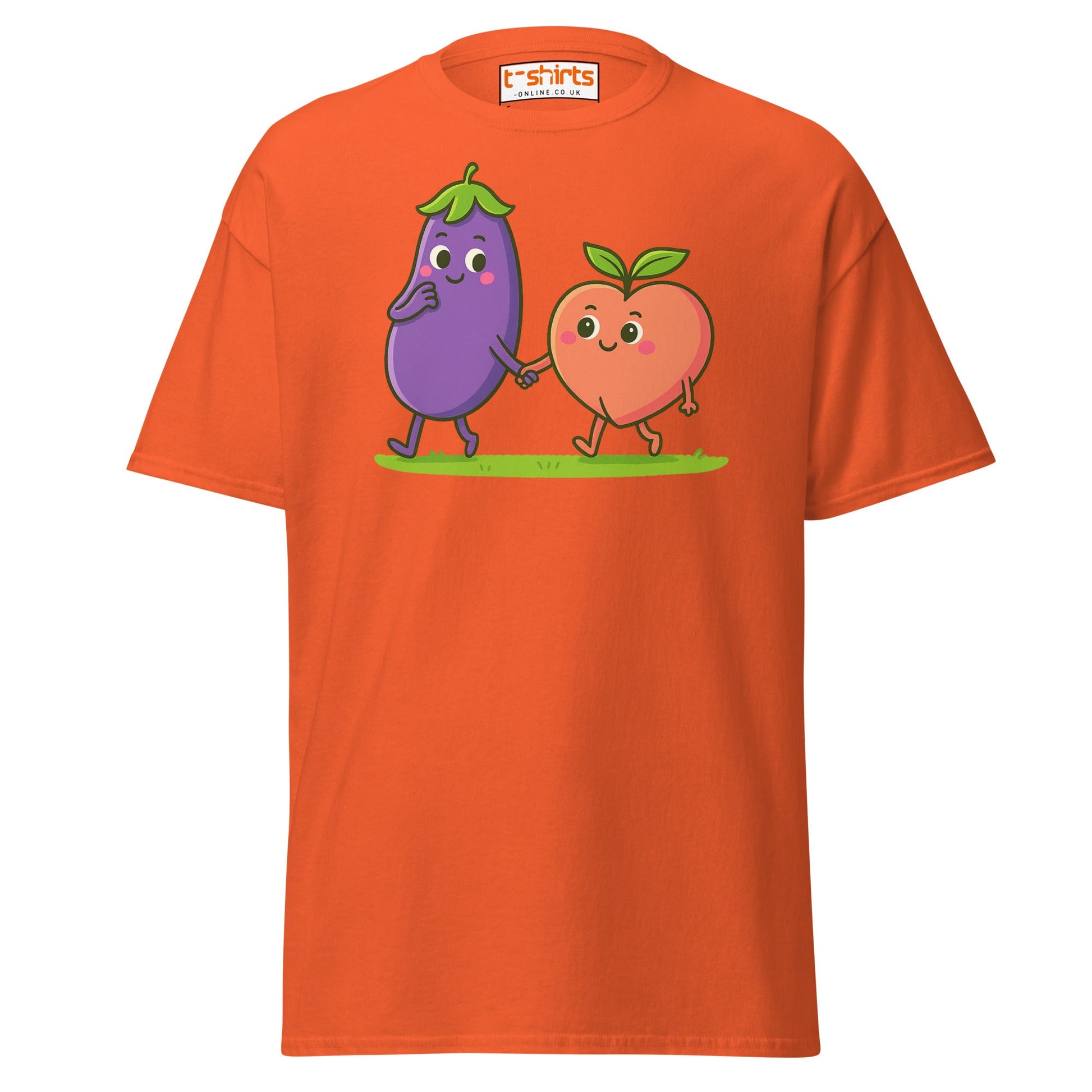 Eggplant & Peach Love T-Shirt – Kawaii Funny Tee - Orange - T-Shirts Online