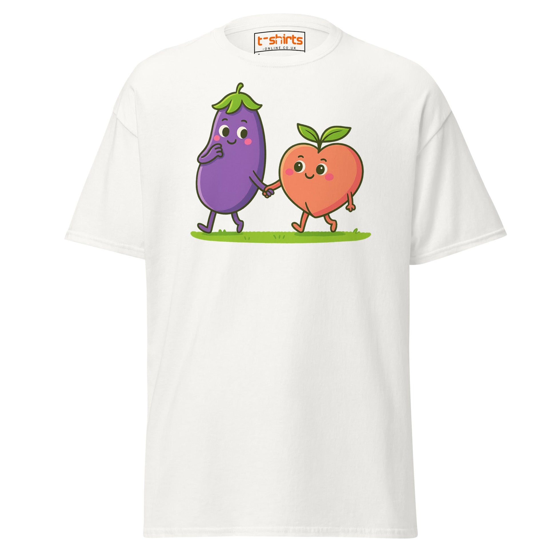 Eggplant & Peach Love T-Shirt – Kawaii Funny Tee - White - T-Shirts Online