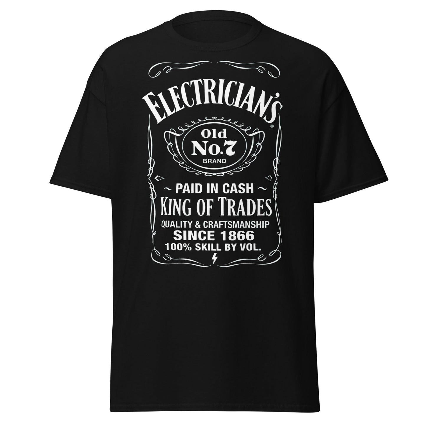 Electrician King of Trades Whiskey Label T-Shirt - Black - T-Shirts Online