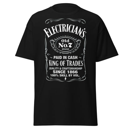 Electrician King of Trades Whiskey Label T-Shirt - Black - T-Shirts Online