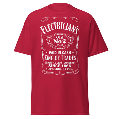 Electrician King of Trades Whiskey Label T-Shirt - Cardinal - T-Shirts Online