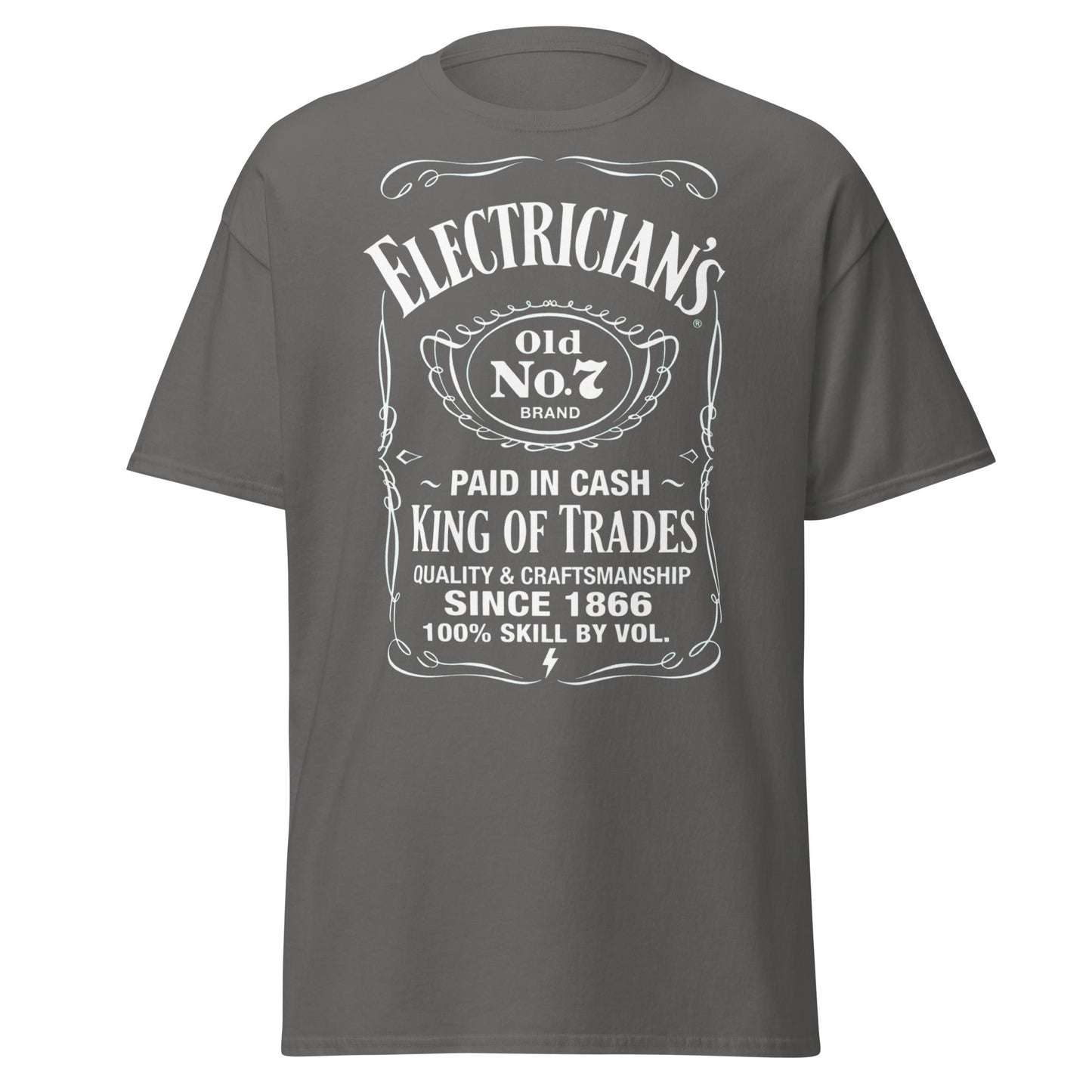 Electrician King of Trades Whiskey Label T-Shirt - Charcoal - T-Shirts Online