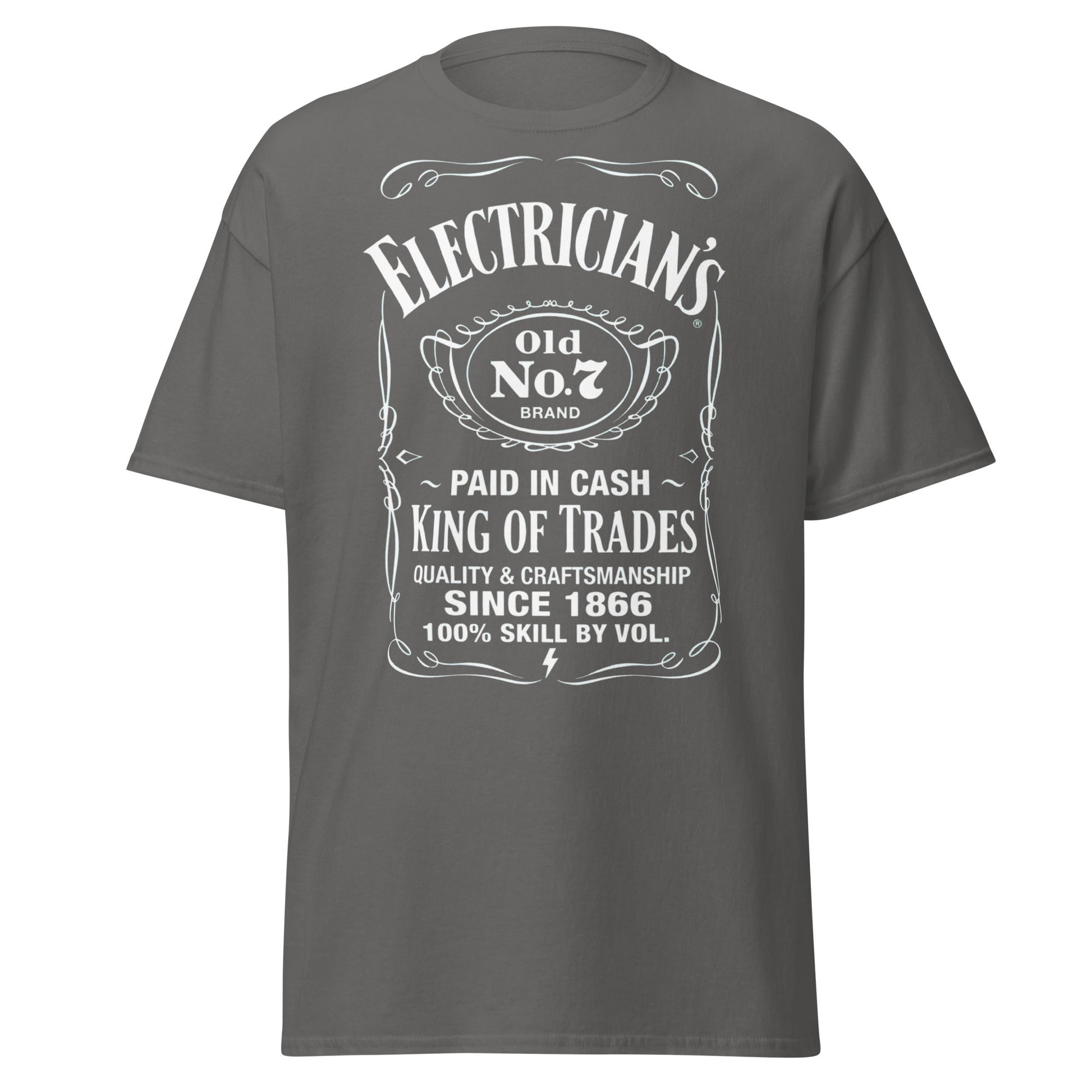 Electrician King of Trades Whiskey Label T-Shirt - Charcoal - T-Shirts Online