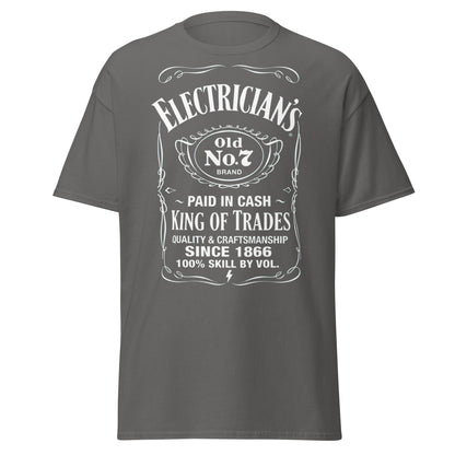 Electrician King of Trades Whiskey Label T-Shirt - Charcoal - T-Shirts Online
