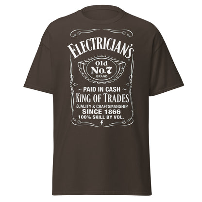 Electrician King of Trades Whiskey Label T-Shirt - Dark Chocolate - T-Shirts Online