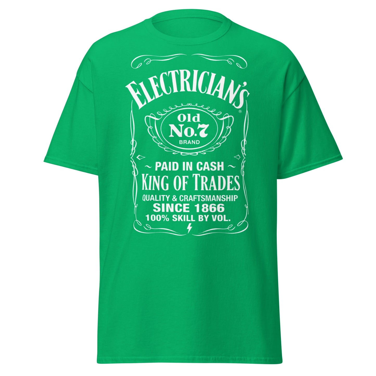 Electrician King of Trades Whiskey Label T-Shirt - Irish Green - T-Shirts Online