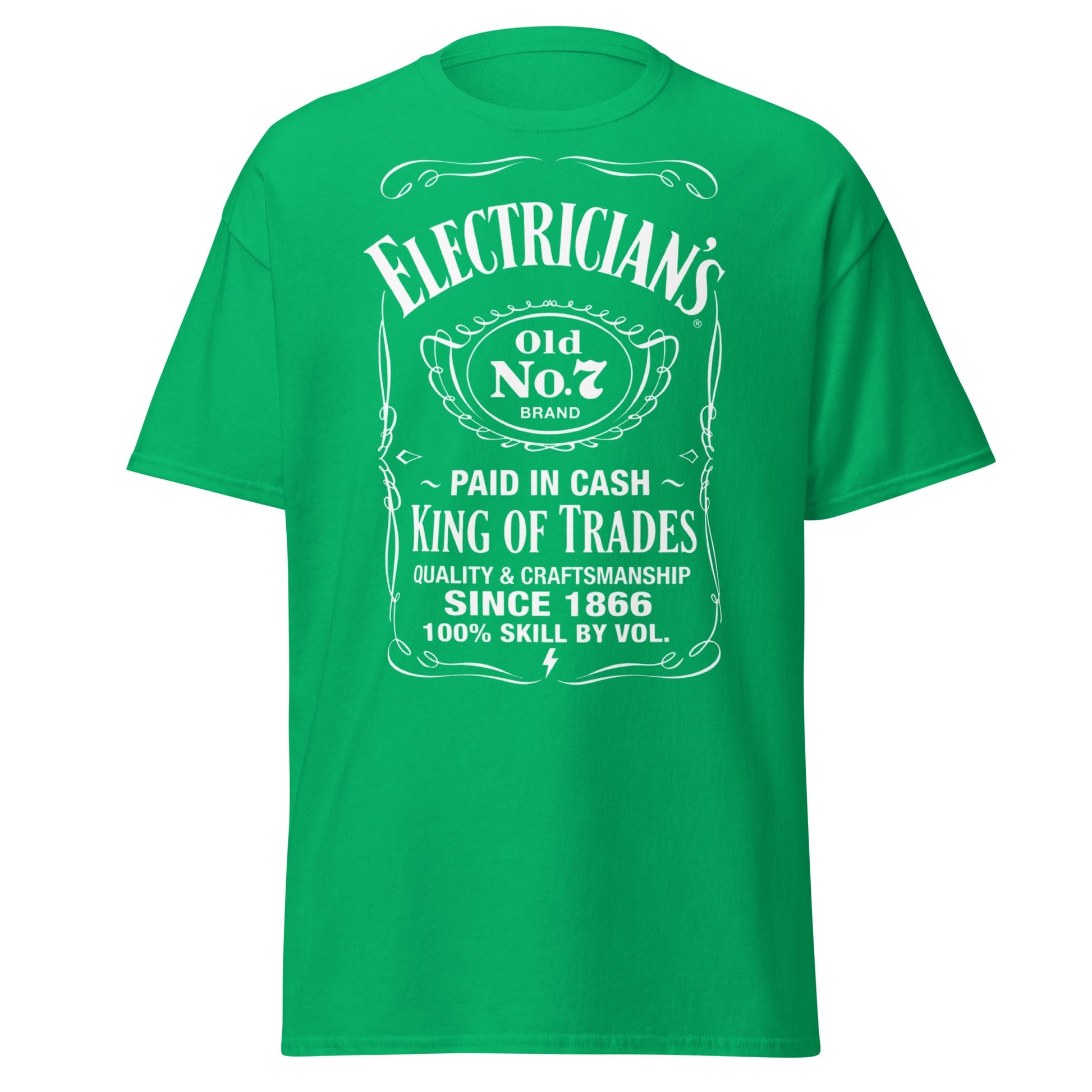 Electrician King of Trades Whiskey Label T-Shirt - Irish Green - T-Shirts Online