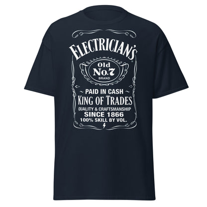 Electrician King of Trades Whiskey Label T-Shirt - Navy - T-Shirts Online
