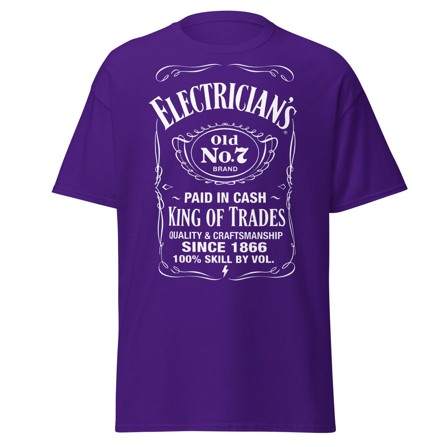 Electrician King of Trades Whiskey Label T-Shirt - Purple - T-Shirts Online