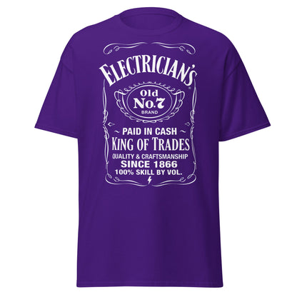 Electrician King of Trades Whiskey Label T-Shirt - Purple - T-Shirts Online