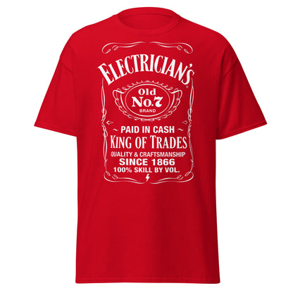 Electrician King of Trades Whiskey Label T-Shirt - Red - T-Shirts Online